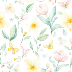 Spring Whispers: Watercolor Floral and Butterfly Pattern