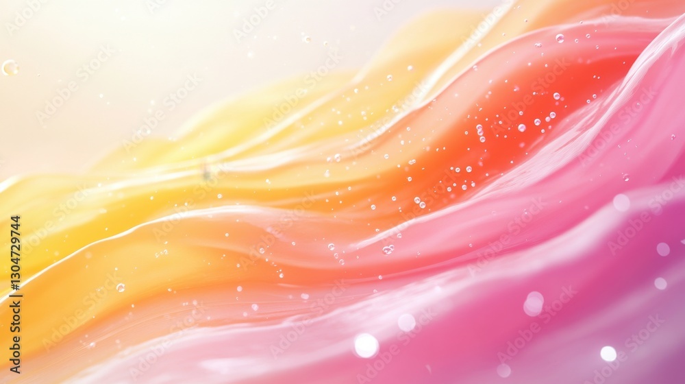 Poster abstract flowing gradient surface with dynamic water droplets and a smooth texture creating a modern