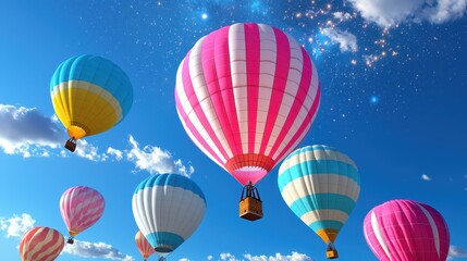 Fototapeta premium Colorful Hot Air Balloons Flying in a Clear Blue Sky