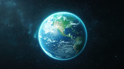 Vibrant Earth Surrounded by Stars and Galaxy in Dark Space Background