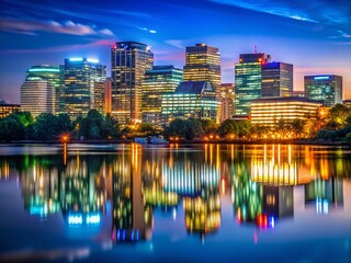 Naklejka premium Rosslyn Arlington Virginia Night Skyline Potomac River Minimalist Cityscape