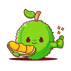 Cute Durian cartoon icon illustration. Tropical Fruit Concept Design. Hand drawn vector style.