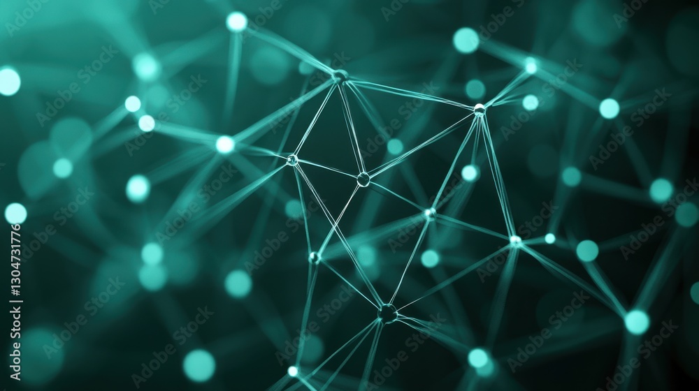 Poster abstract teal network with glowing nodes and connecting lines representing complex data structure