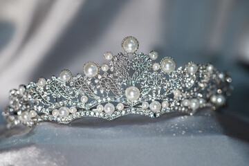 Pearl princess crown, diadem. Luxury lewelery with gems
