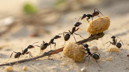 Ants Team Up to Carry Food, Showcasing Nature’s Teamwork