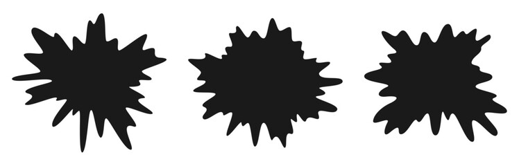 Abstract hand drawn wavy smooth monochrome black paint spot, blot, splash, explosion. Isolated on white background frame, text box for inscription discount, new. Flat vector illustration EPS10