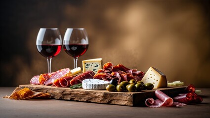 Enjoying a charcuterie board with wine in a cozy setting at dusk