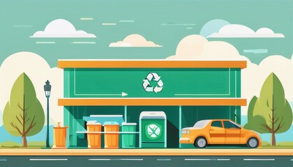 Obraz premium Colorful illustration depicting a waste sorting station focused on environmental protection efforts.