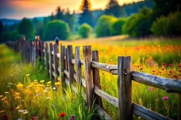 Obraz premium Rustic Countryside Fence: Broken Pickets, Tilt-Shift Photography