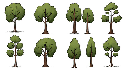 Fototapeta premium Cartoon Trees with Green Leaves in Varied Shapes and Sizes