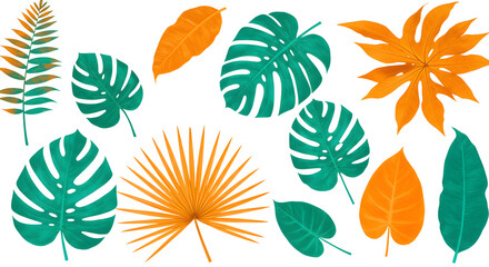 Tropical Leaves Pattern Exotic Plants on Black Background Illustration Art