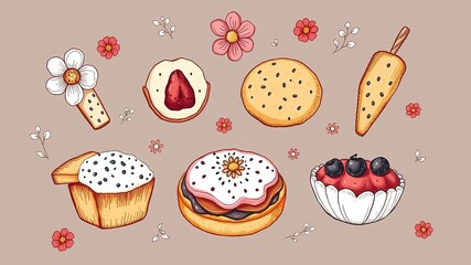 Delicate Food Pairings - Boho Doodle Art Pattern