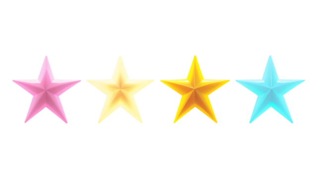 Five Star Rating PNG Metallic Stars with Gradient Effect from Silver to Gold in a Minimalist Flat Icon Style for Customer Feedback and Product Reviews