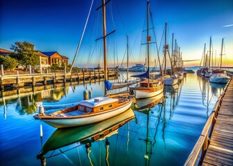Fototapeta premium Sailboats Moored at Sea Harbor Pier - Scenic Coastal View