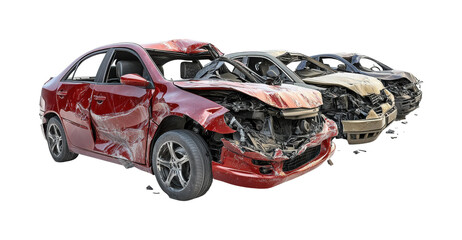 Car wreckage cleanup junkyard urban isolated on transparent background png