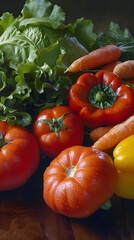 Vibrant Fresh Vegetables on Wooden Table - Healthy Eating and Organic Farming