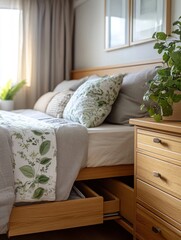 Serene bedroom interior with natural light and wooden furniture creating a cozy and inviting atmosphere showcasing a modern home decor