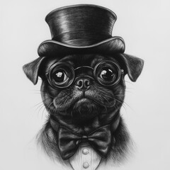 pug dog wearing a hat and googles