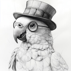 funny cockatoo dressed stylish in a tophat and glasses