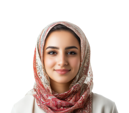 Cultural portrait of woman in hijab isolated on transparent background png