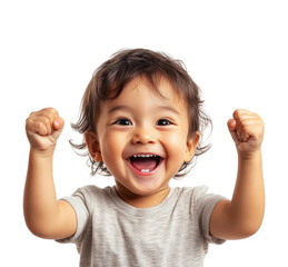 Joyful child celebrating at home portrait isolated on transparent background png