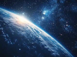 Obraz premium Breathtaking View of Earth from Space with a Stunning Galaxy Background and Atmospheric Glow Capturing the Vastness and Beauty of the Universe