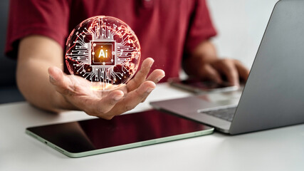 Using laptops and computers to interact with AI allows them to create, code, train AI, or analyze...