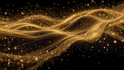 금색 먼지 반짝임이 검은 배경에 물결 질감을 반짝입니다