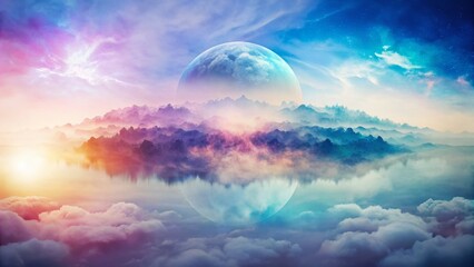 Serene Pastel Double Exposure: Dreamy Purple and Blue Gradient Background