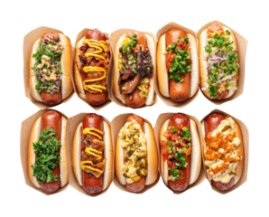 Gourmet hot dog festival city park food aerial isolated on transparent background png