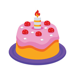 Creatively designed 3d icon showing birthday cake with a candle