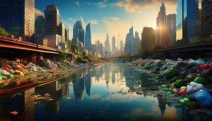 A vibrant urban setting highlights the necessity of waste sorting to protect our environment.