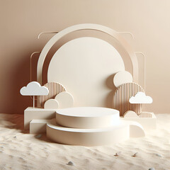  3d Abstract background for product branding and presentation Minimal Product Podium Mock up scene with empty space minimal style with sand on ground and isolated wall for advertising. 3d render