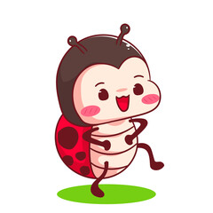 Cute happy battle lady bug cartoon character. Kawaii animal hand drawn style concept design. Vector art mascot logo icon illustration