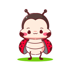 Cute battle lady bug cartoon character. Kawaii animal hand drawn style concept design. Vector art mascot logo icon illustration
