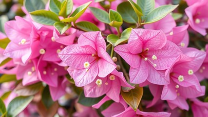 Pink Bougainvillea Cluster with Green Foliage