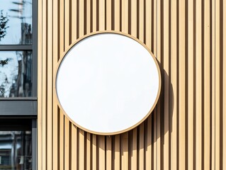 Minimalist Blank Sign on Modern Wooden Storefront Facade Close-Up