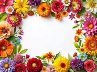 Silhouette Colorful Floral Frame, White Background Stock Photo