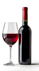 A glass of rich red wine beside an elegant bottle, perfect for any occasion.