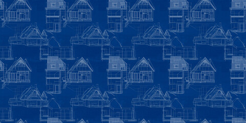 Blueprint patterns showcasing detailed architectural designs against a seamless blue background. housing blueprint backgrounds