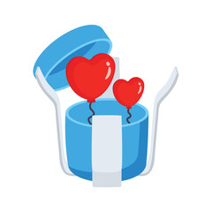 A 3d style icon of gift hamper with heart balloons