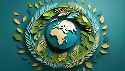 Artwork features Earth among colorful leaves, highlighting the value of environmental care.