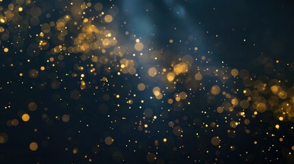 Abstract golden lights on dark background with glittering bokeh effect