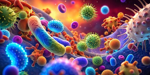 Silhouette of Diverse Gut Microbe Bacteria Field - Banner Image
