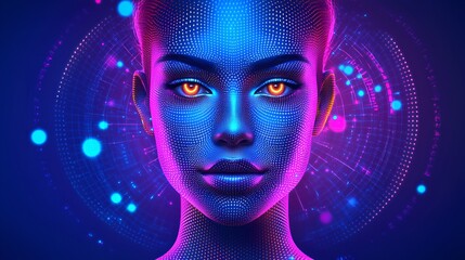 Futuristic woman digital art, abstract face, vibrant colors, technology background, stock photo