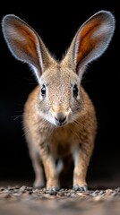 Fototapeta premium National Aardvark Week Close-up of alert brown rabbit with tall ears in natural setting