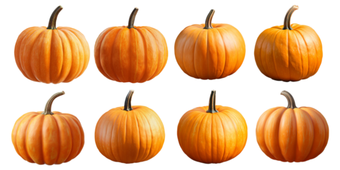 Set of Halloween pumpkins, Carved halloween jack o lantern pumpkin isolated on transparent background, Halloween pumpkin png	