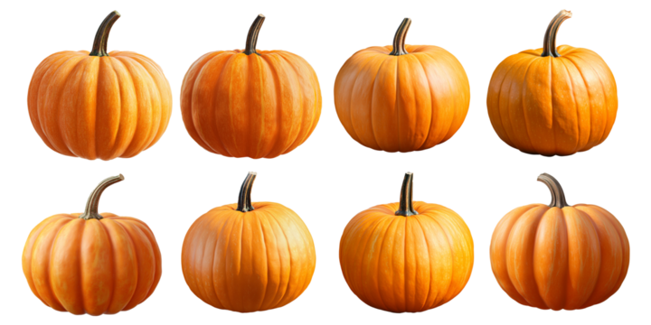 Set of Halloween pumpkins, Carved halloween jack o lantern pumpkin isolated on transparent background, Halloween pumpkin png	