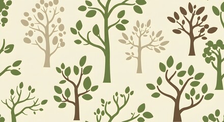Fototapeta premium Stylized Trees Pattern Wallpaper with Green and Brown Tones
