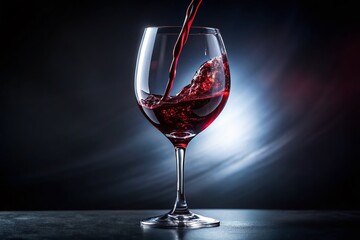 Naklejka premium Silhouette of Red Wine Pouring into Elegant Glass - Dark Background